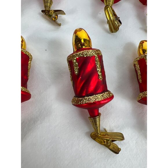 12 Vtg Czech Mercury Glass Candle Ornaments 3.5" Clip On Red Gold - Picture 2 of 5